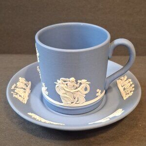 Wedgwood Miniature Blue & White Embossed Cup and Saucer